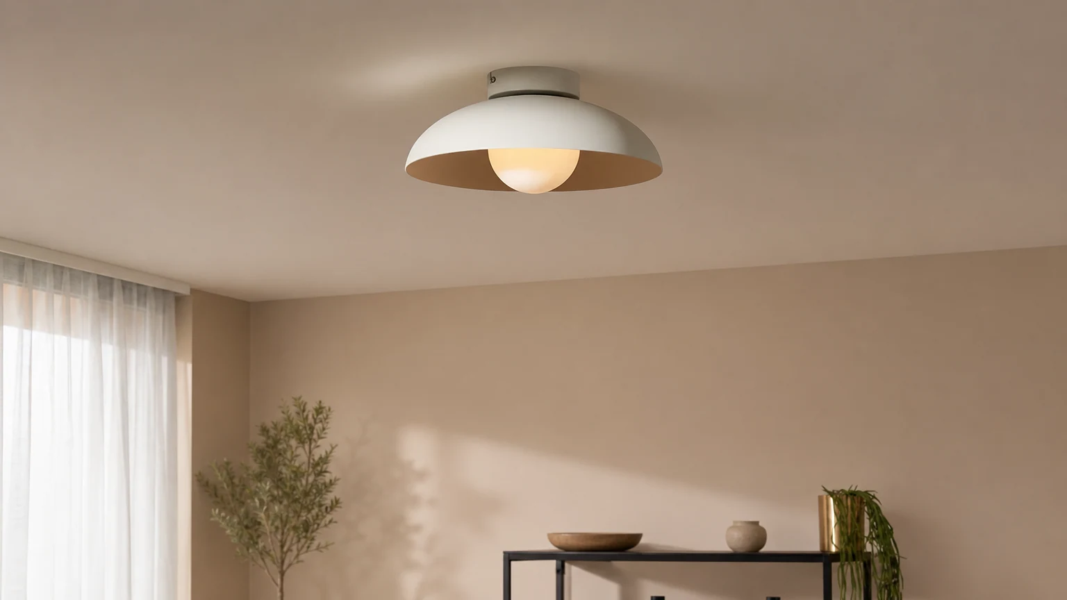 Lampa sufitowa kopułkowa M553 z matowego czarnego szkła zainstalowana w pomieszczeniu