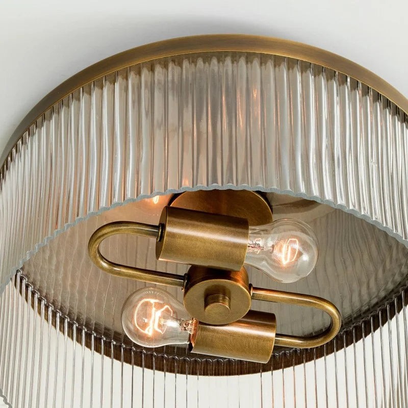 Bravira Copper Ribbed Glass Flush Mount Ceiling Lamp G24