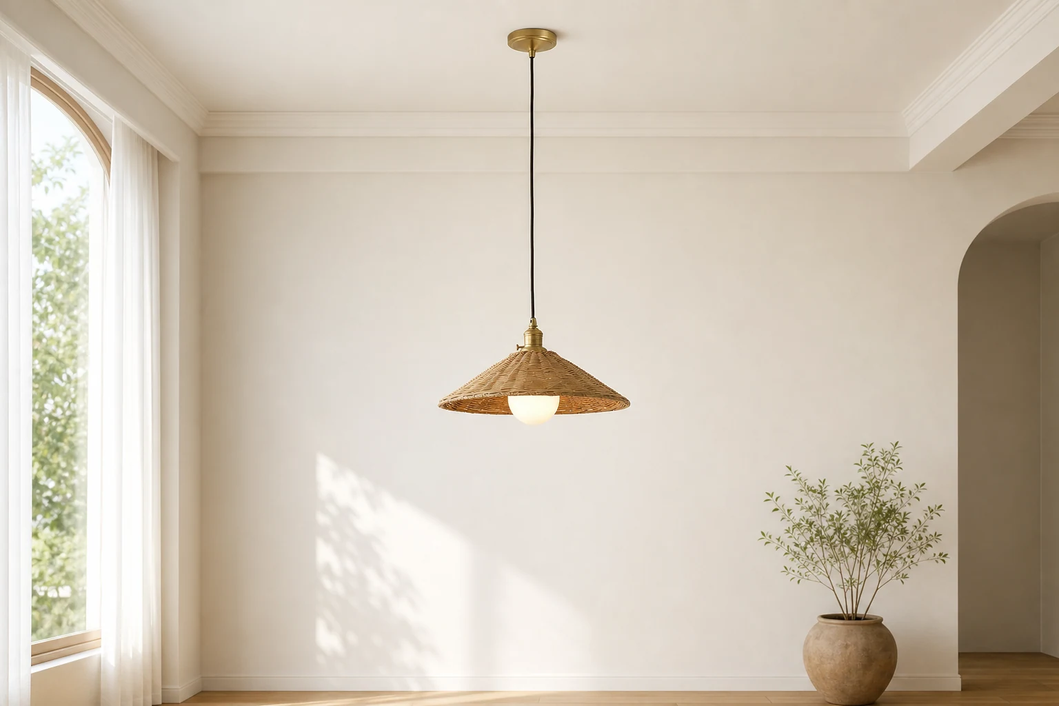 Lampa wisząca Breezy Haven w scenie pokoju o naturalnym stylu życia
