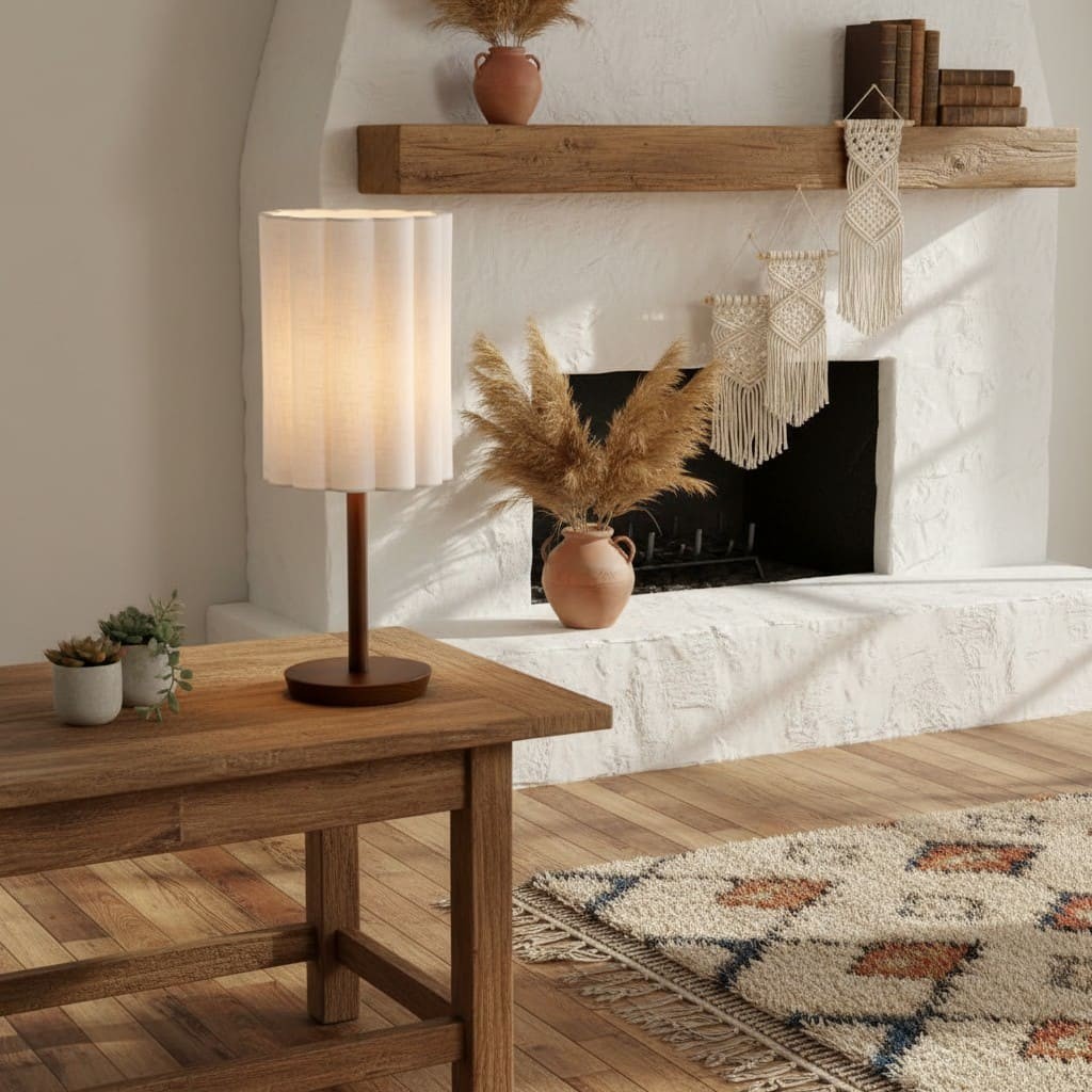 Linbron Modern Fabric Shade Table Lamp with Wood Base - Soft Ambient Lighting for Bedroom or Living Room T647