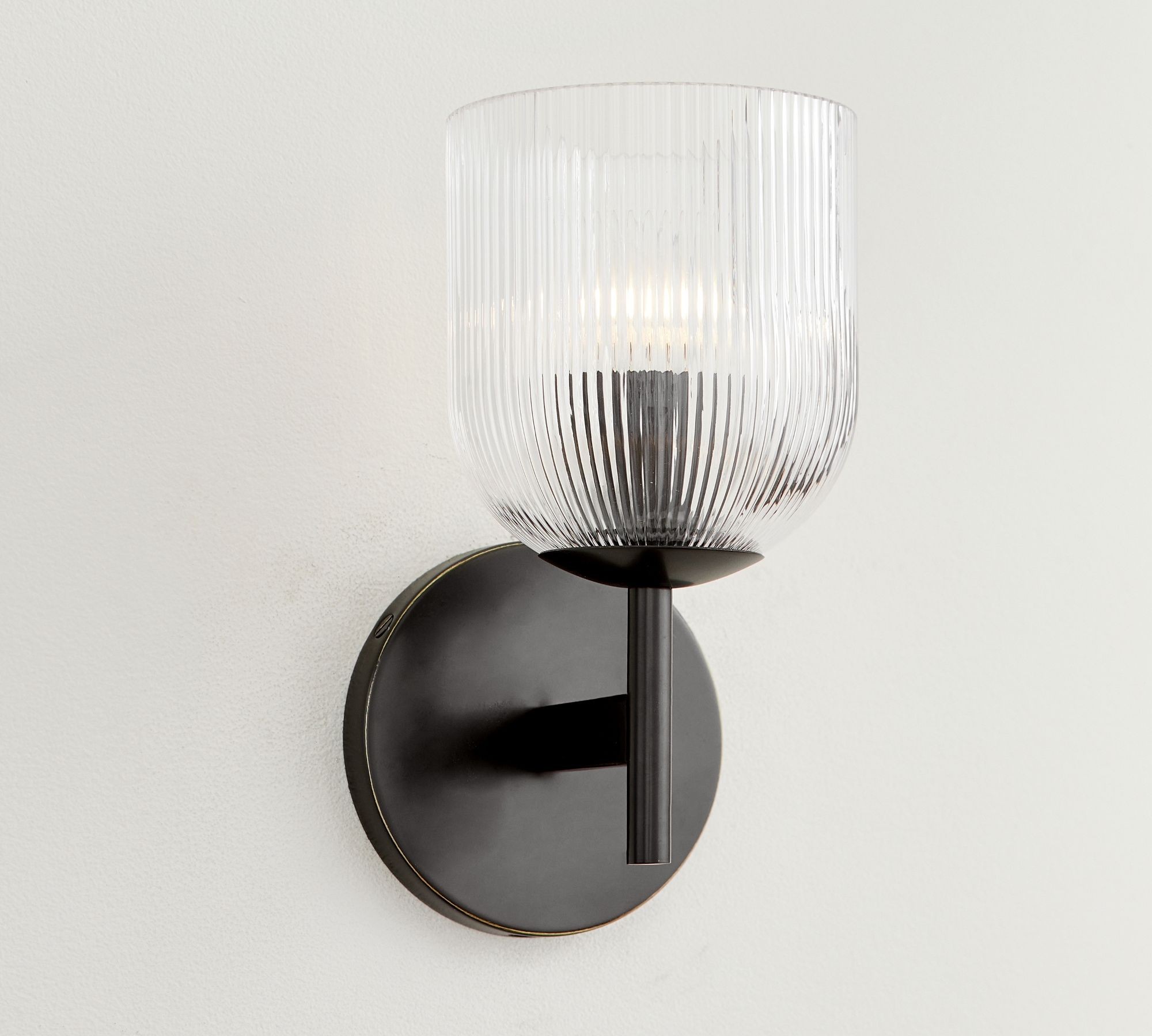 Bravira Ribbed Glass Sconce - Metal Wall Light with Clear Glass Shade T074