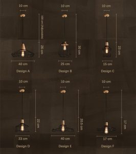 ZINCE Käfig-Pendelleuchte – Größenangaben (Diagramm)