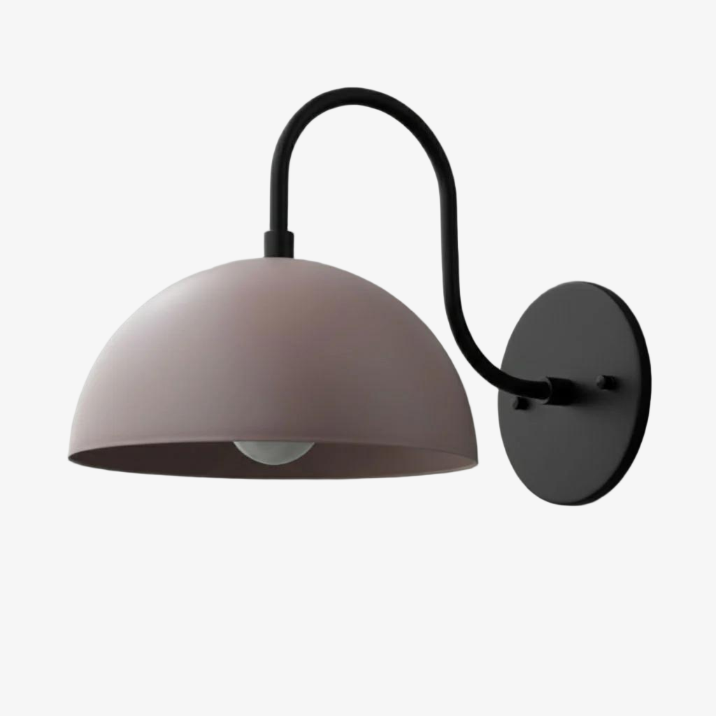 Curva Metal Industrial Wall Sconce - Curved Brass Arm - Hammered Dome Light Fixture T408
