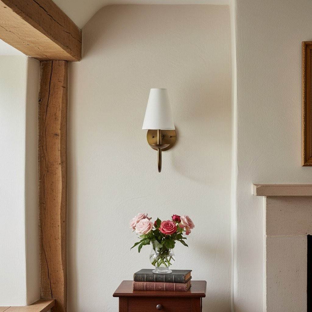 Curva Metal White Linen Sconce - Classic Brass Wall Light for Bedrooms T398