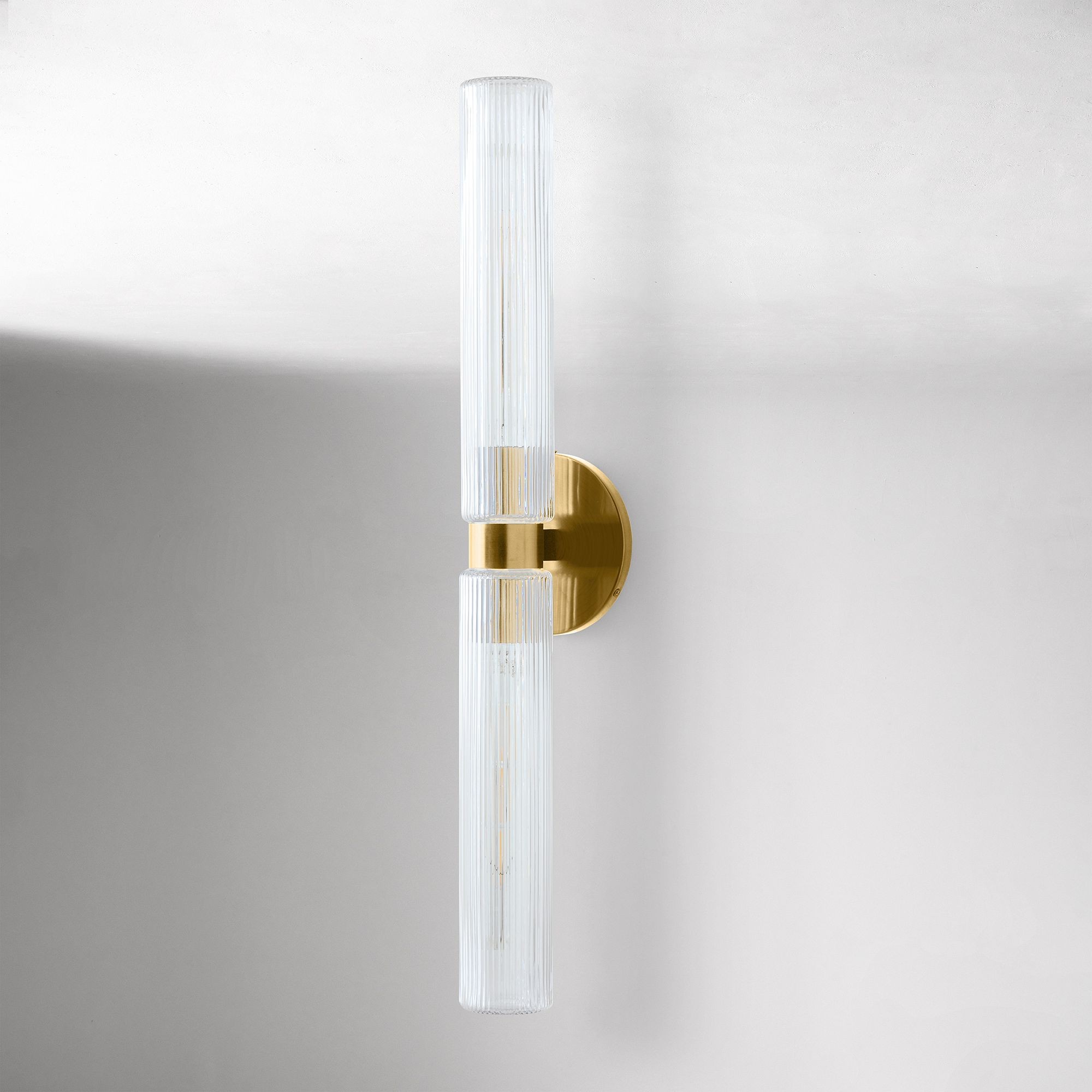 Rivora Modern Fluted Glass Wall Light - Double Short Indoor Outdoor Sconce T168