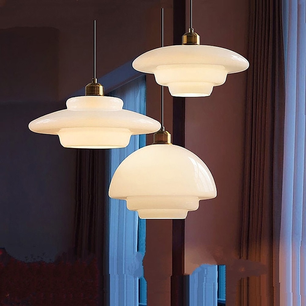 Mid-Century Art Milk White Glass Pendant Lamp S81