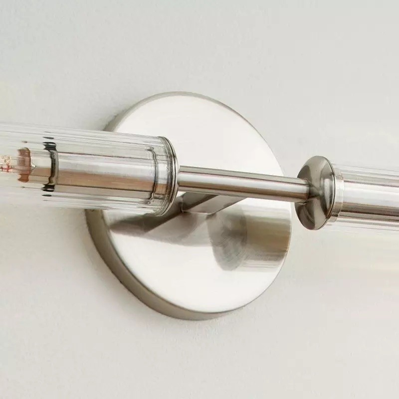 Alice Rustic Transparent Cooper Ribbed Glass Double Tube Sconce T011