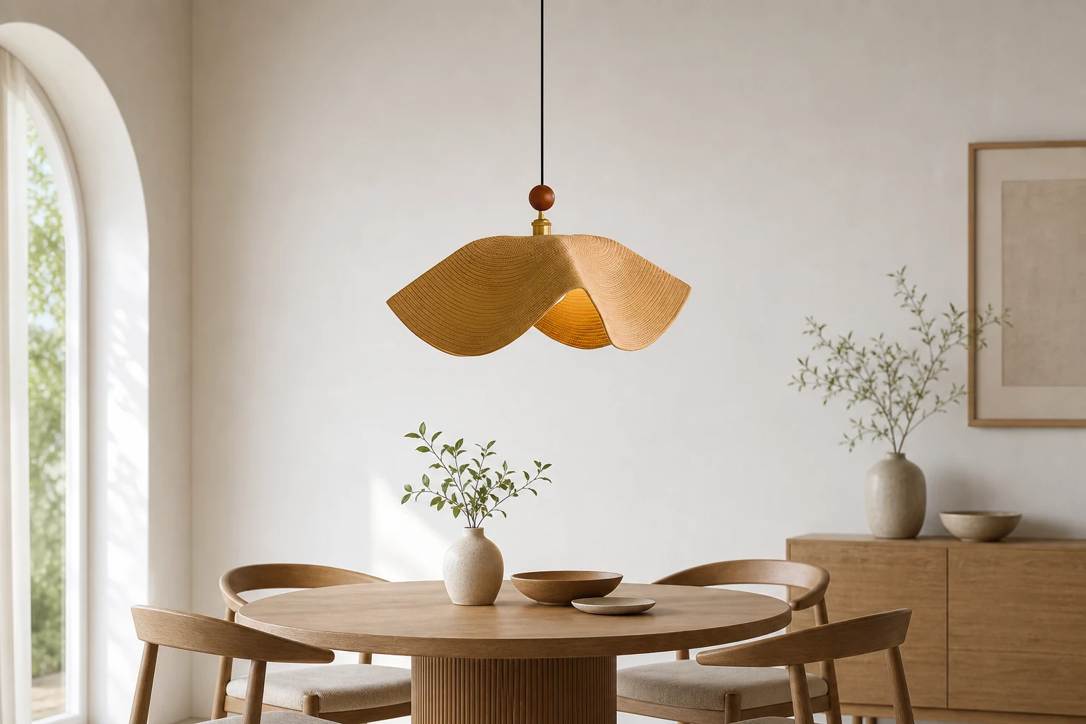Lampa wisząca Wavora pokazana we wnętrzu lifestylowym