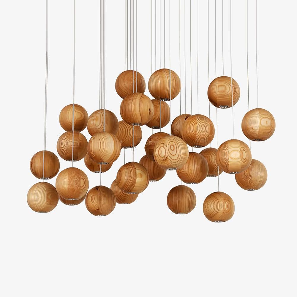 Wooden Orb Sphere Cluster Pendant Light G72
