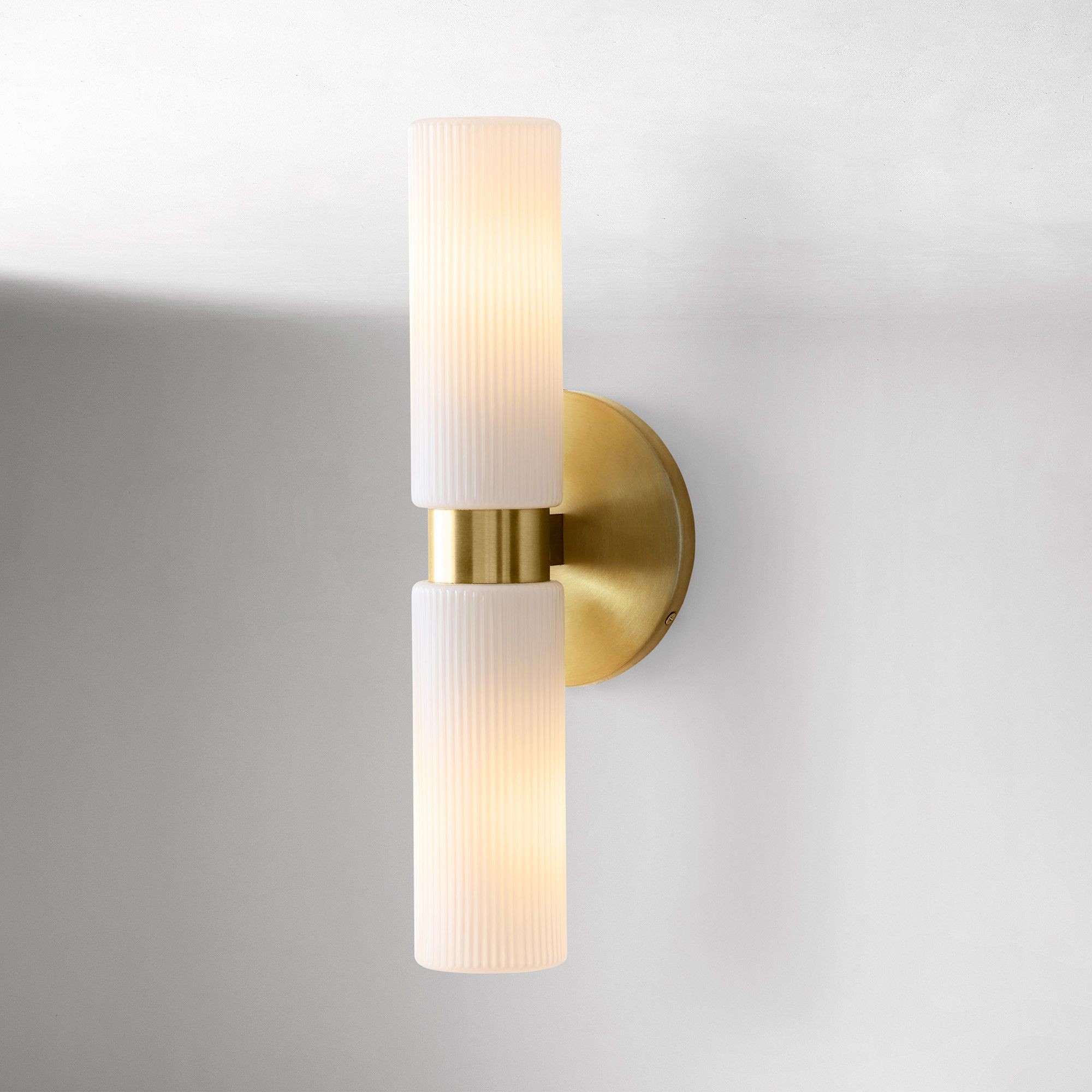 Rivora Fluted Glass Double Short Sconce - Indoor Outdoor Wall Light Elegance T095