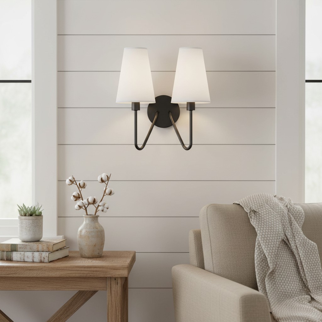 Arcuma Vintage Inspired Metal Wall Sconce - Handcrafted Fabric Shade for Bedroom T500