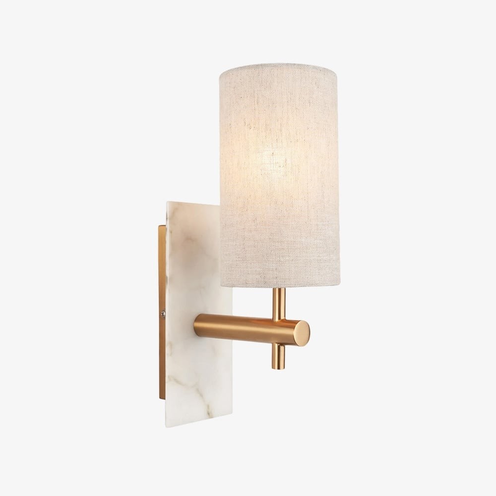 Vintage Brass Marble Wall Sconce - Natural Linen Shade T465