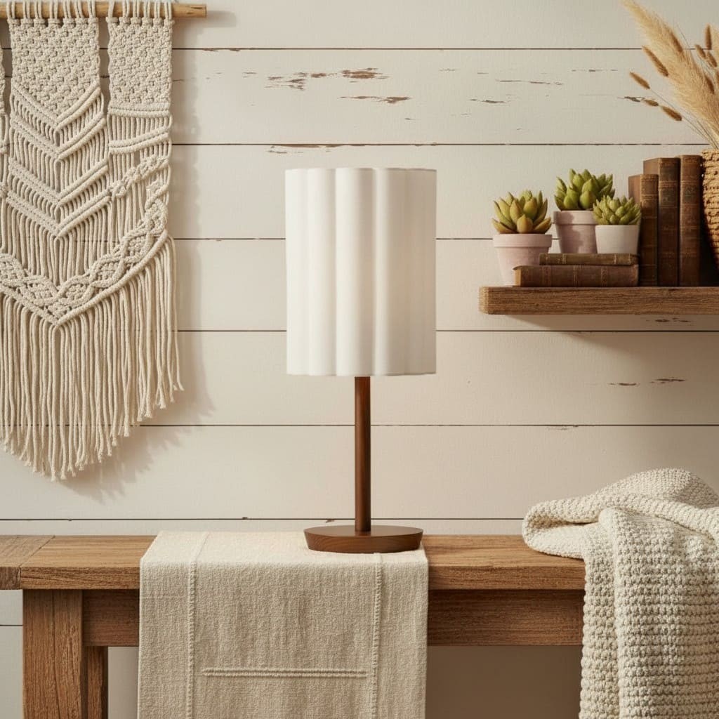 Linbron Modern Fabric Shade Table Lamp with Wood Base - Soft Ambient Lighting for Bedroom or Living Room T647