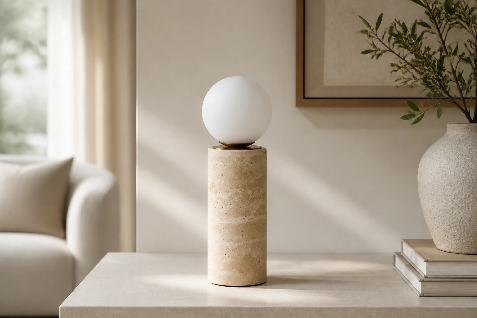 Lampa stołowa Core Travertine w szerszej scenie lifestylowej