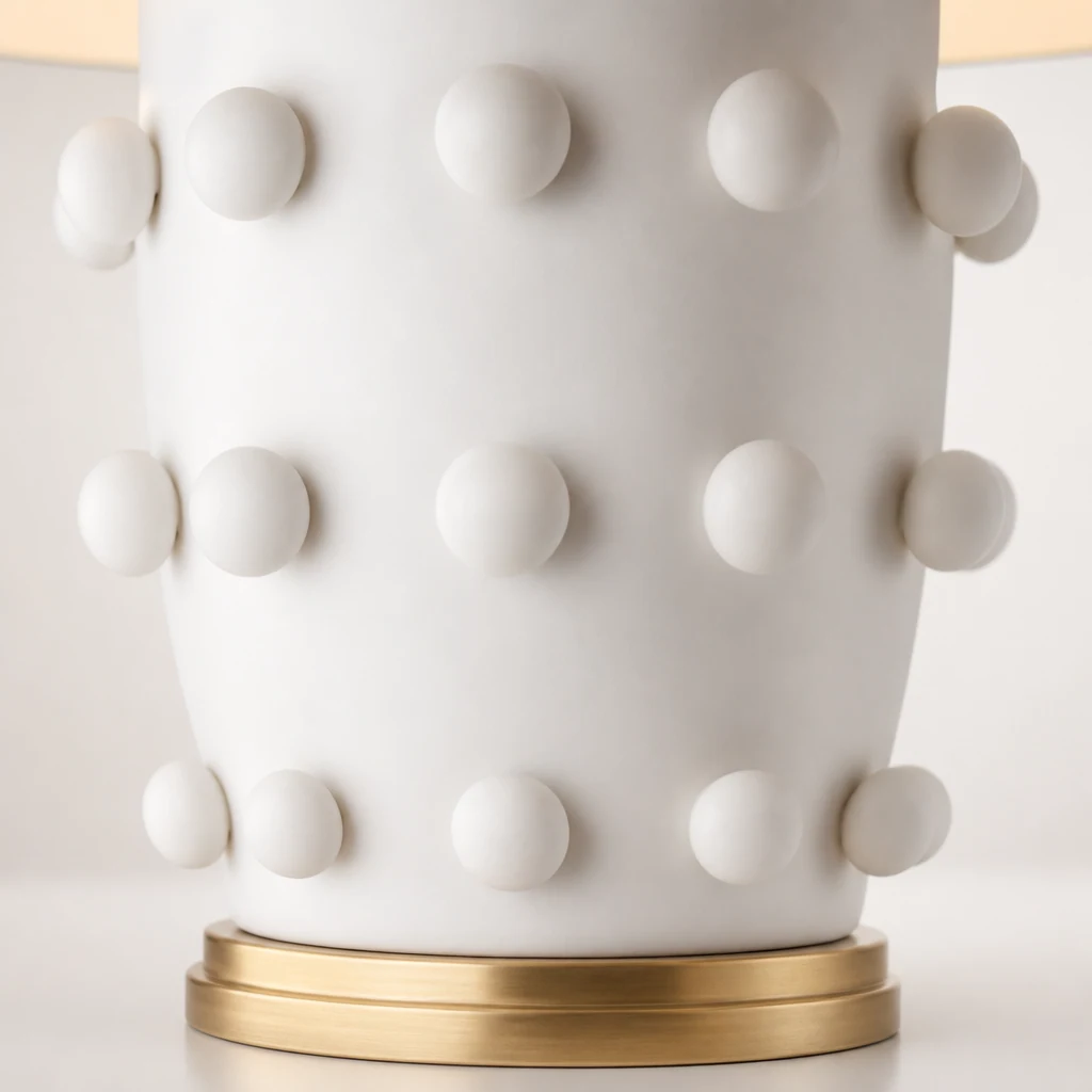 Zbliżenie szczegółów tekstury kropek ceramicznych i wykończenia lampy