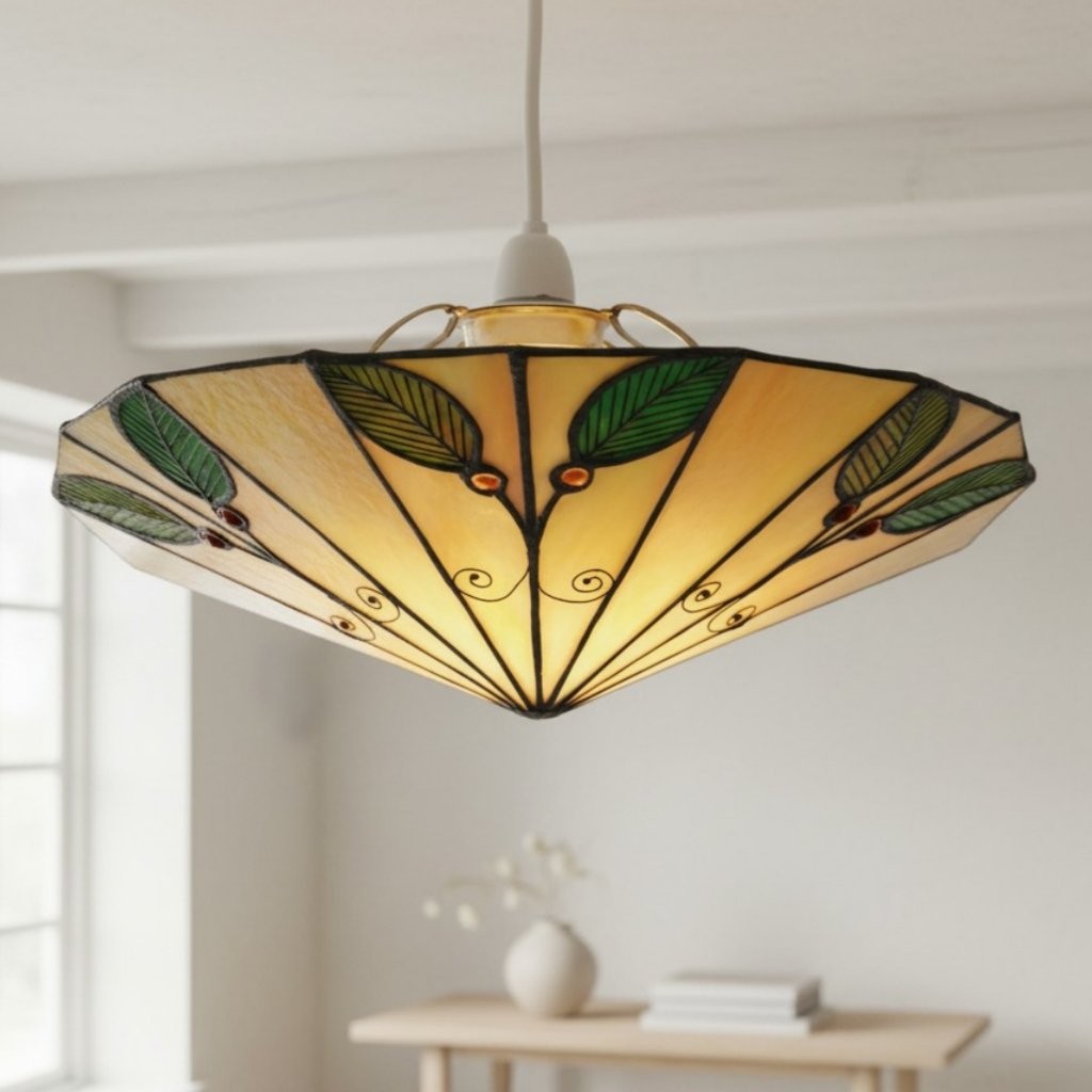 TF Harken Tiffany Style Leaf Pendant Shade Stained Glass Lamp Shade for Living Room and Bedroom T644