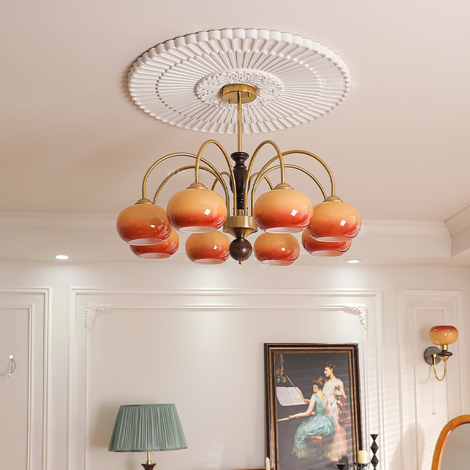 Retro-Bauhaus-Bogenleuchter M93 in einem möblierten Zimmer