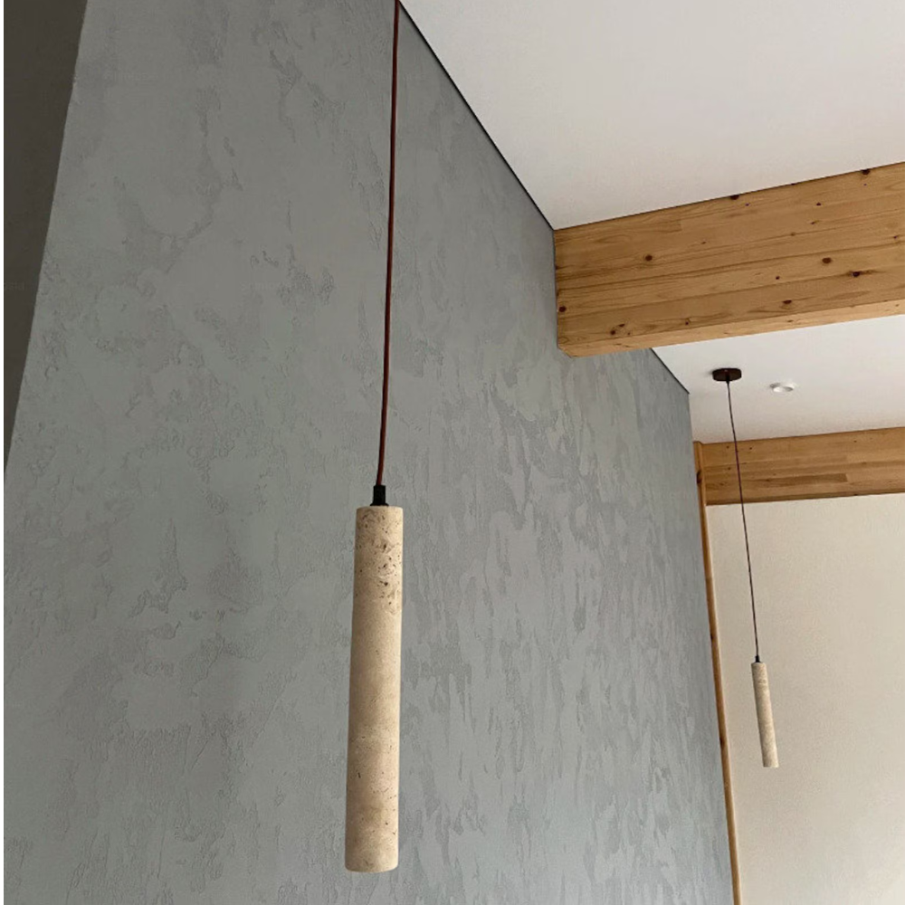 Marbled Travertine Cylinder Modern Pendant Light D857