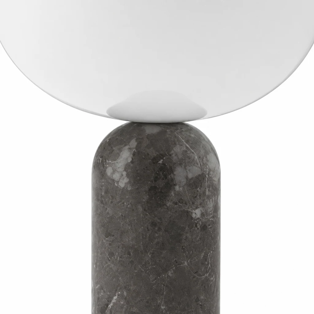 Zbliżenie na materiał lampy akumulatorowej Marble Kizu i górne detale