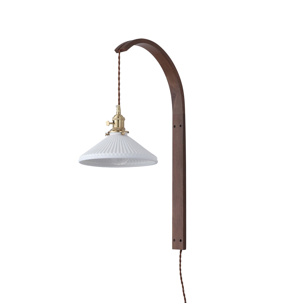 Curved Walnut Ceramic Plug-in Wall Light D498