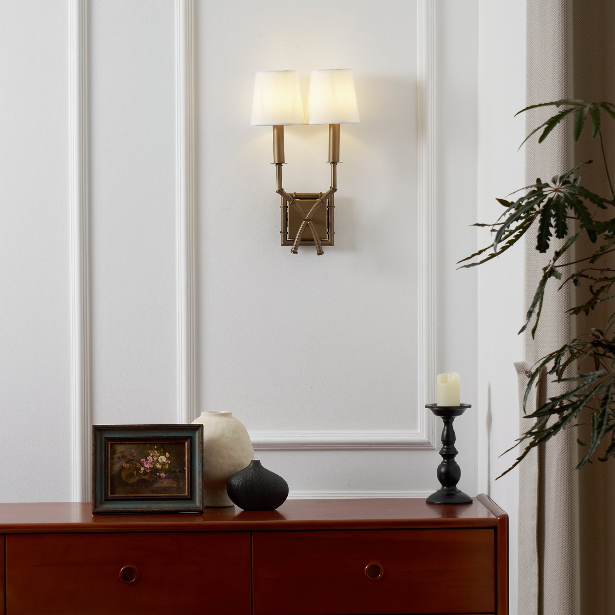 Double Arm Bamboo Sconce D586