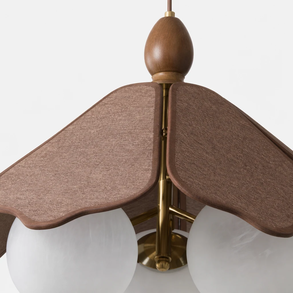 Zbliżenie szczegółów materiałów i wykończenia lampy wiszącej Feyora