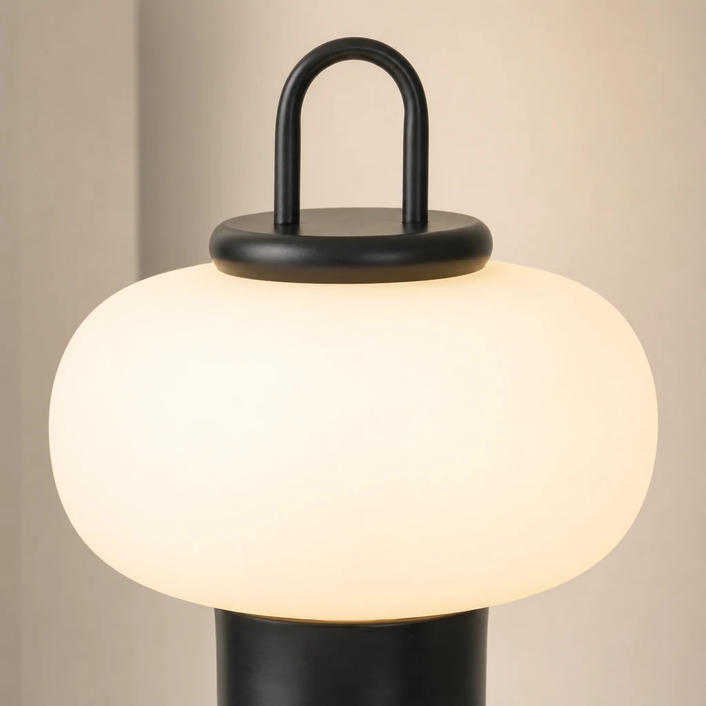 Närbild på materialet och finishen på den bärbara bordslampan M448