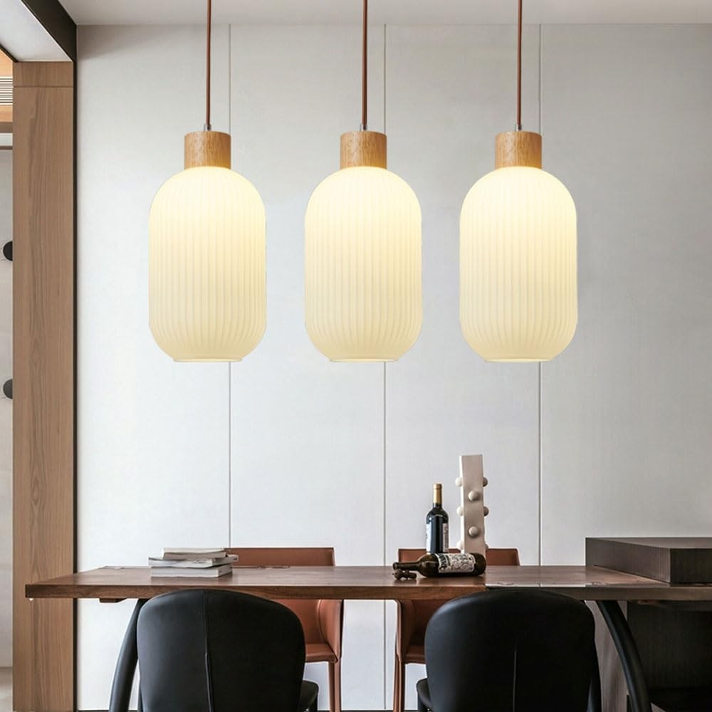 Nordic White Lantern-Like Glass Pendant Lamp M127