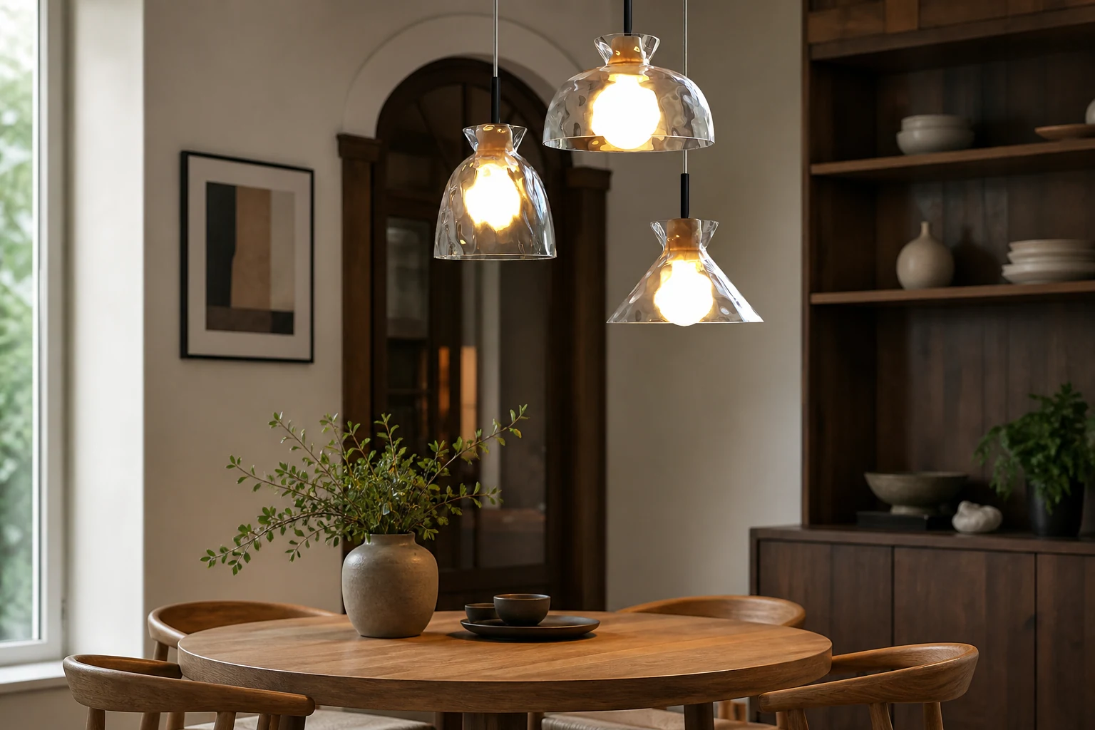 Przezroczysta szklana lampa wisząca stosowana w pomieszczeniu lifestylowym