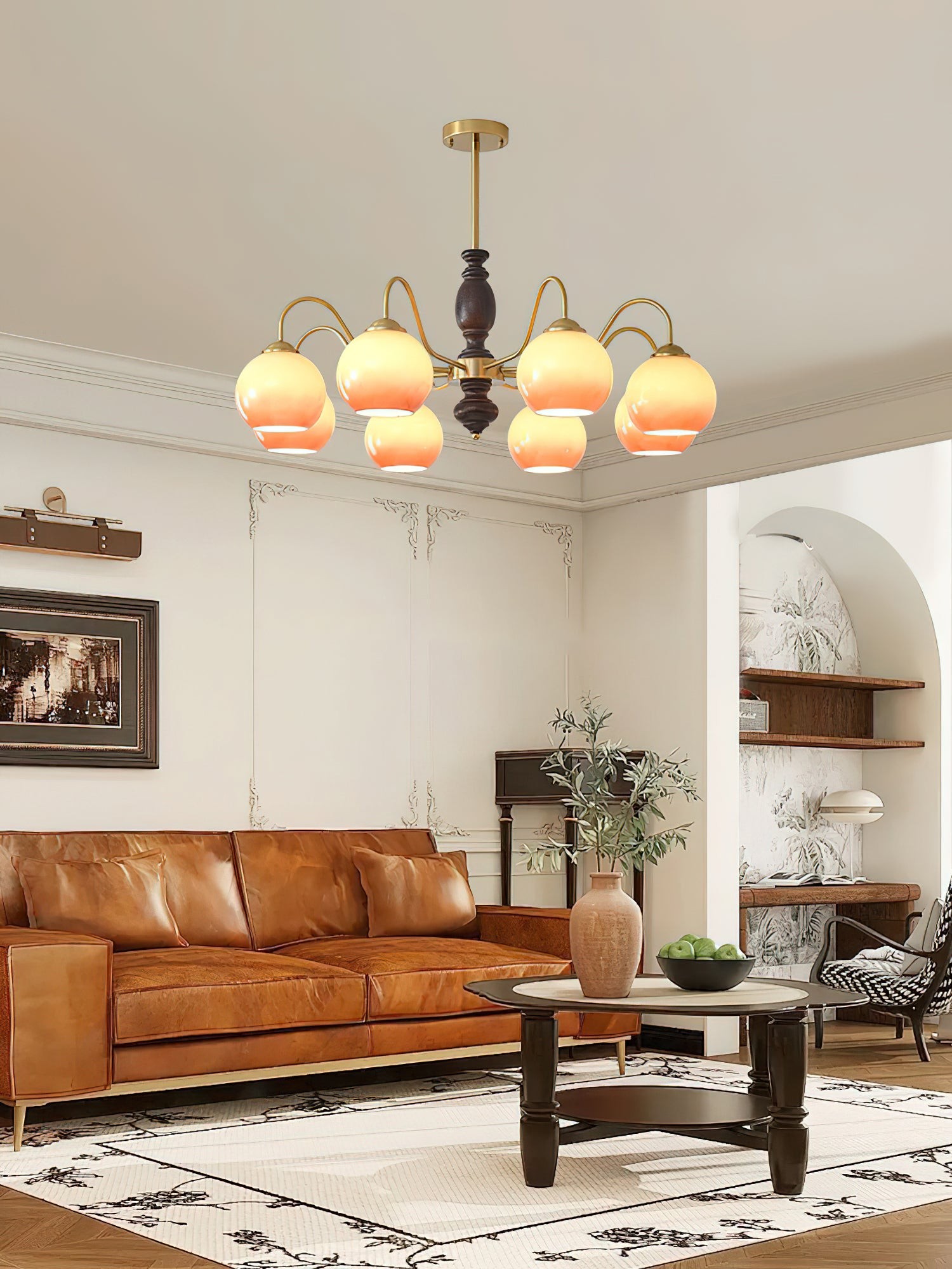French Medieval Style Caramel Orb Chandelier M82