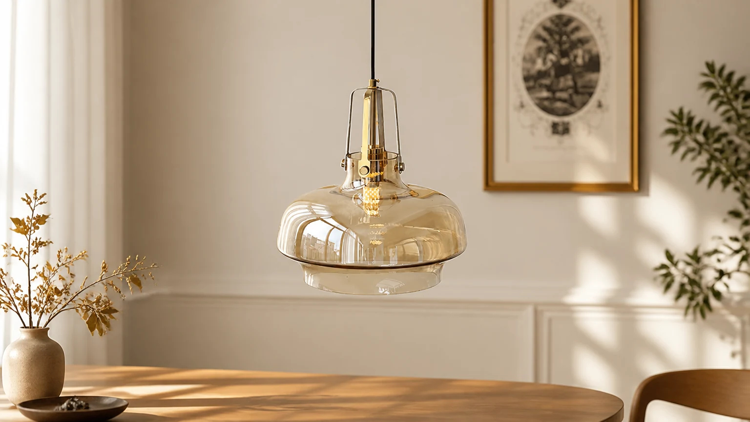 Lekka, luksusowa szklana lampa wisząca P048 w ciepłej scenerii wnętrza