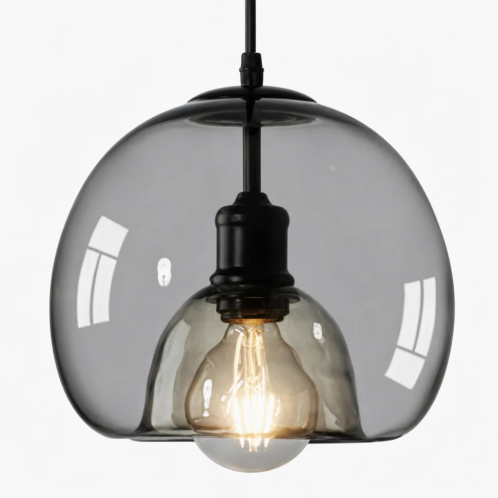 Zbliżenie na lampę wiszącą Pearl Essence ze szkła i metalowego wykończenia