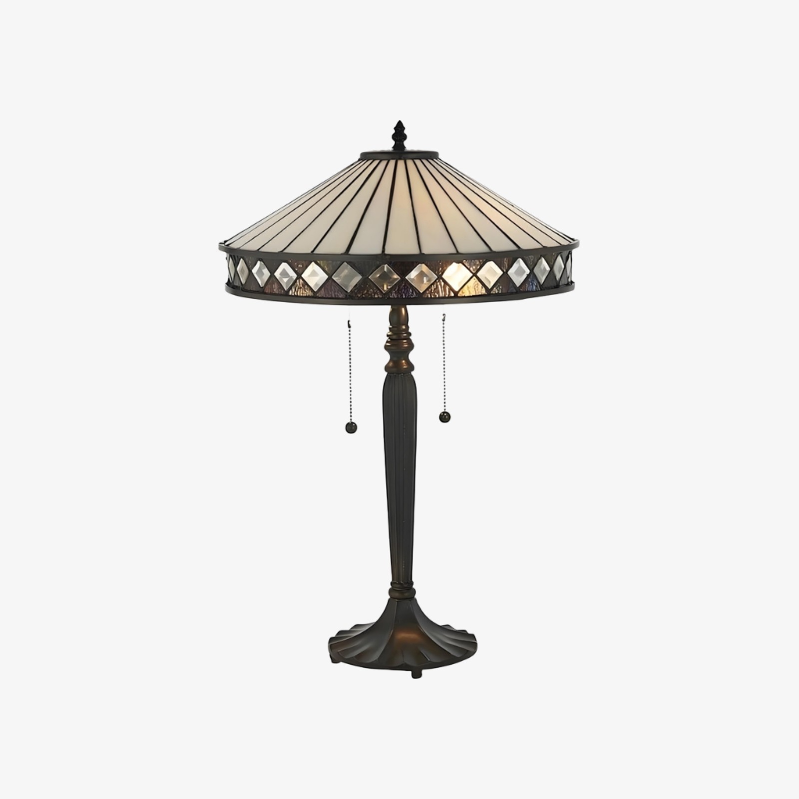TF Fargo Geometric Tiffany Style Lamp - Amber and Cream Glass Accent Lighting for Bedroom or Study T643