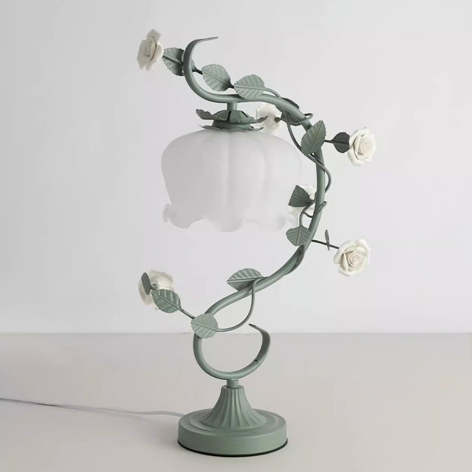 Green Pink White Rose Flower Table Lamp M209