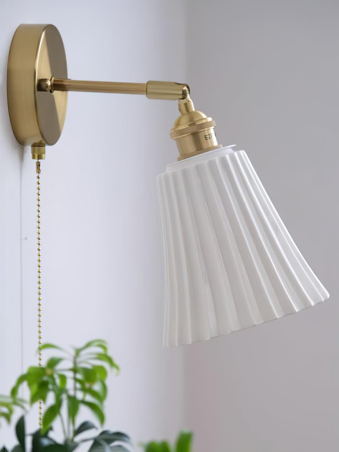 Modern Pull Cord Metal Ceramics Indoor Wall Lamp for Bedroom M506