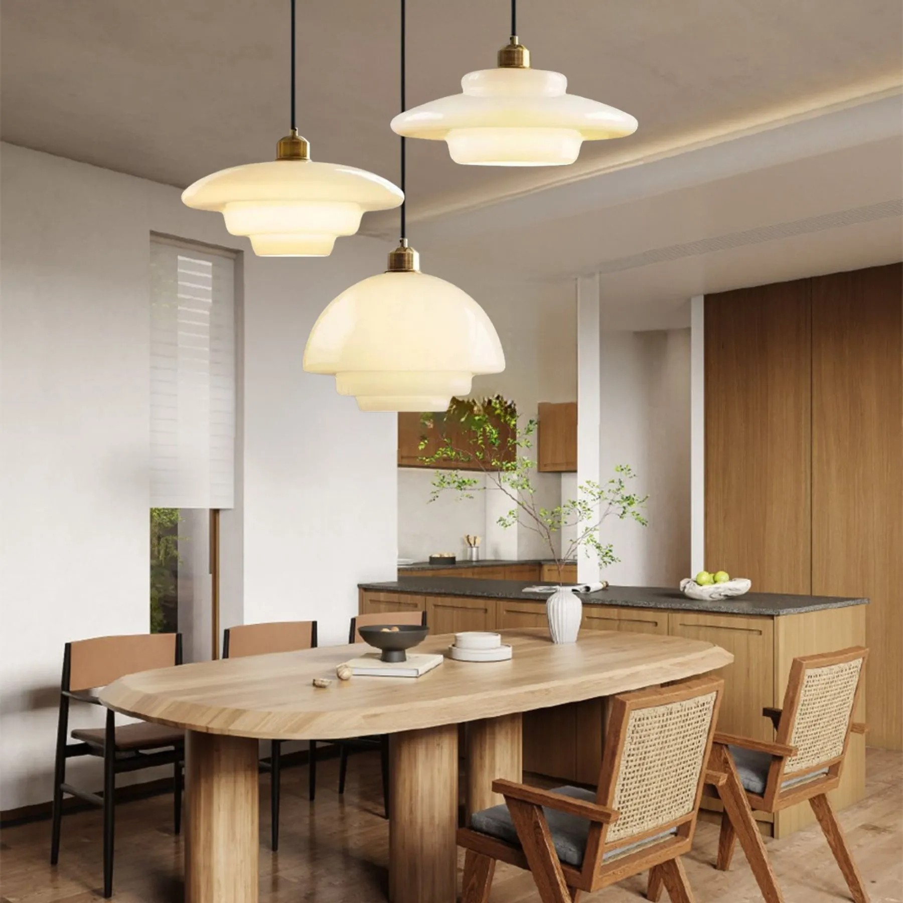 Mid-Century Art Milk White Glass Pendant Lamp S81