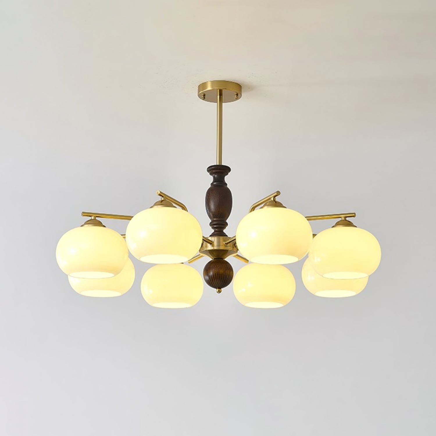 Medieval Style Walnut Beige Orb Chandelier M02