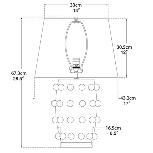 Schemat wymiarowy nowoczesnej ceramicznej lampy stołowej Simple Dot M149