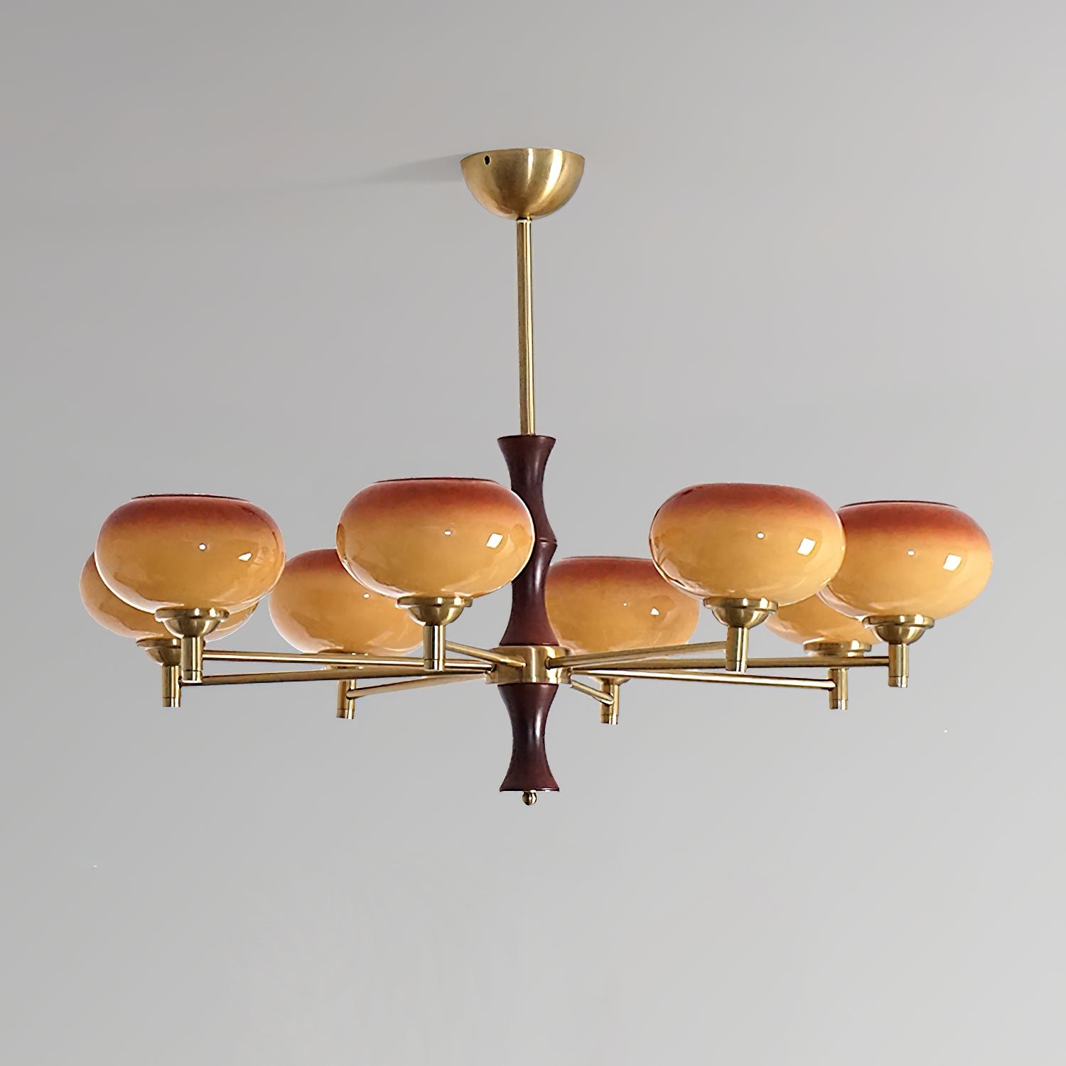 Vintage Mid Century Persimmon Glass Chandelier M306