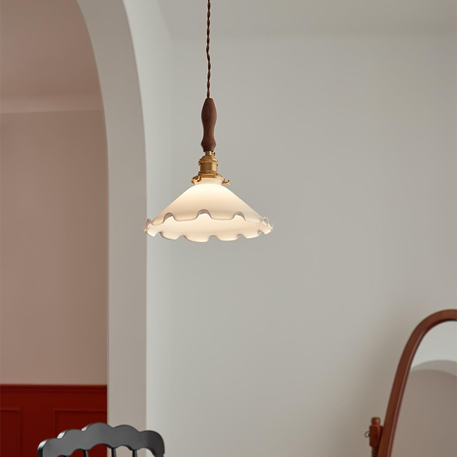 Vintage White Glass Skirted Pendant Lamp M472
