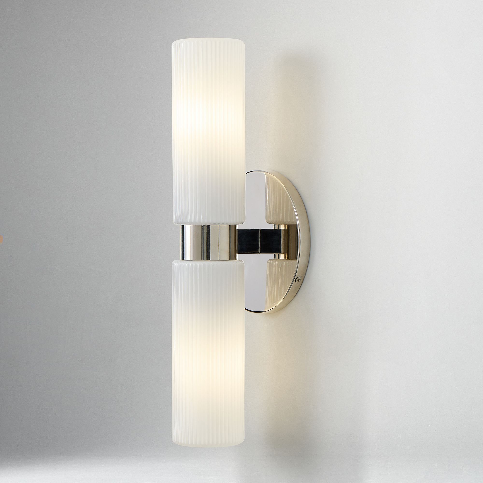 Rivora Fluted Glass Double Short Sconce - Indoor Outdoor Wall Light Elegance T095
