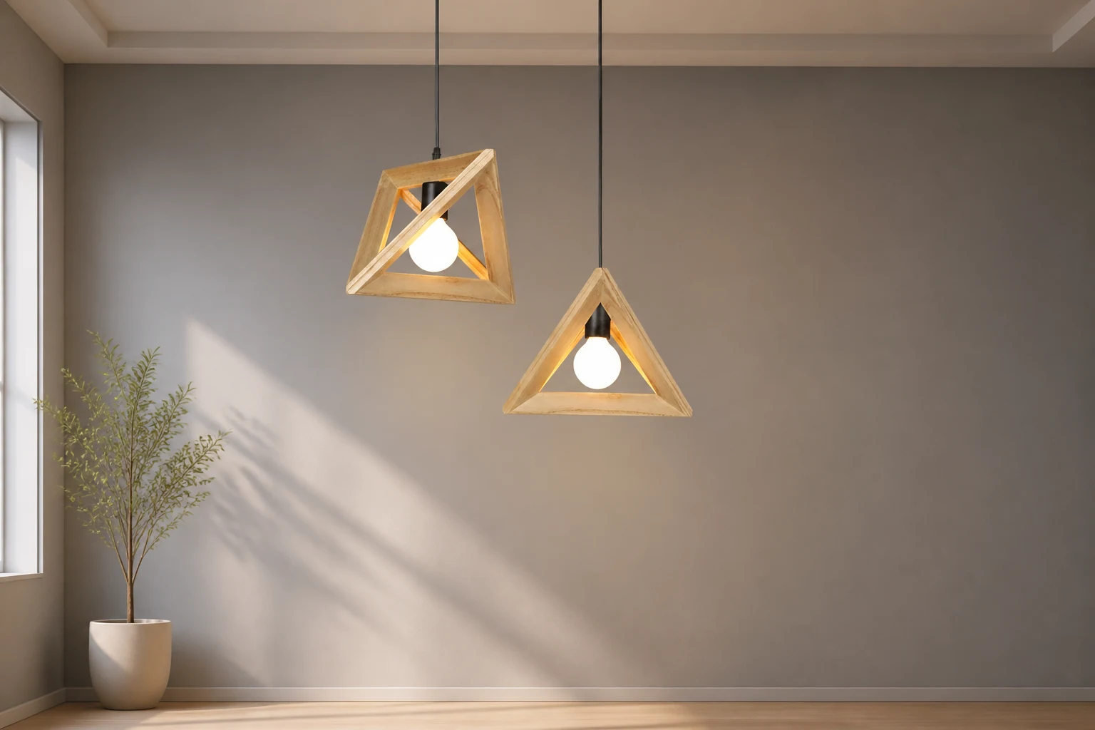 Geometryczna, drewniana lampa wisząca SIMIG w stylu lifestylowym