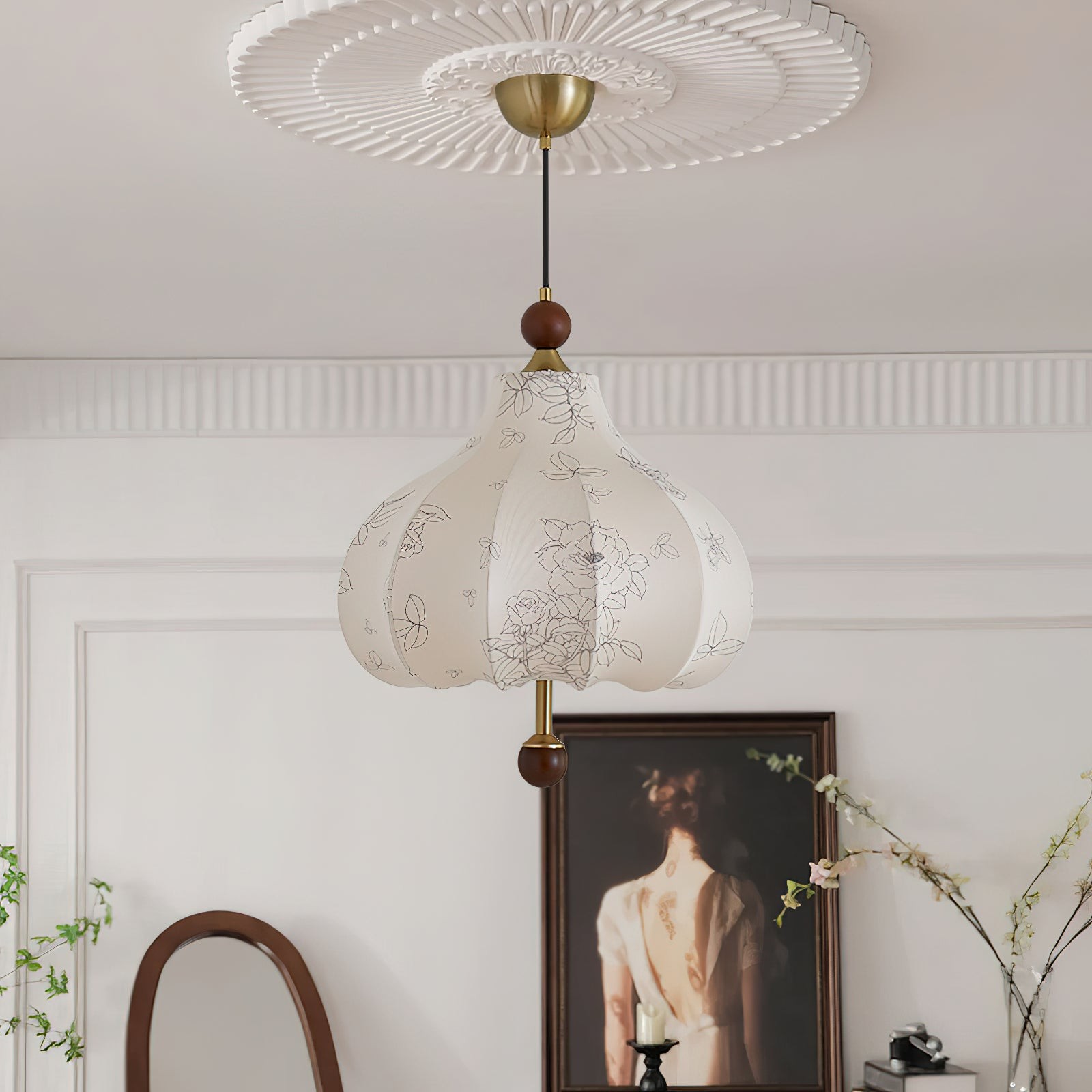 French Retro Fabric Pattern Pendant Lamp M77