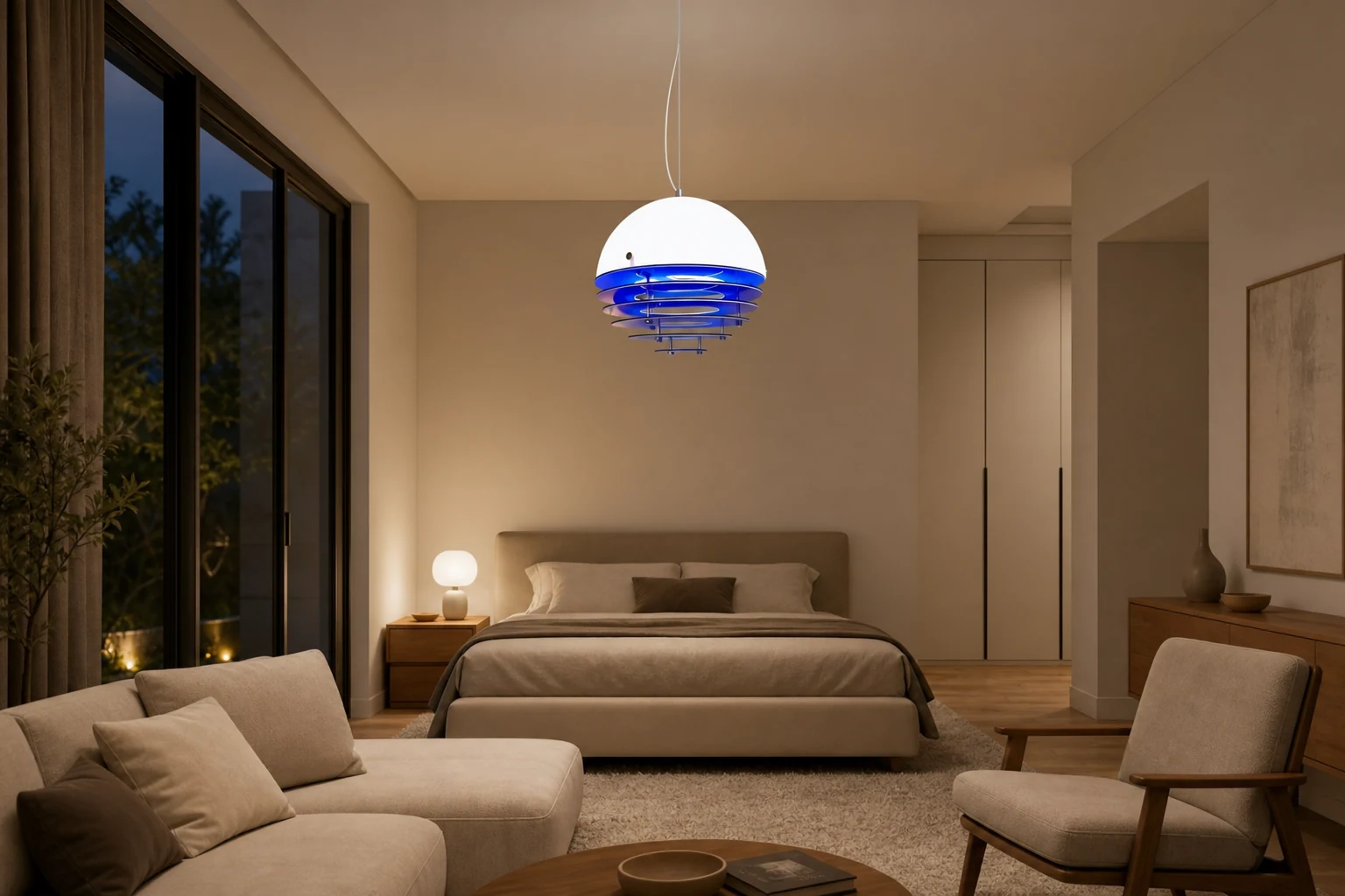 Lampa wisząca Afterglow pokazana w pomieszczeniu lifestylowym