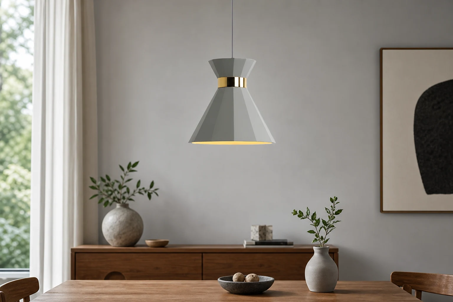 Cementowa lampa wisząca Sash M24, lifestylowa scena pokoju