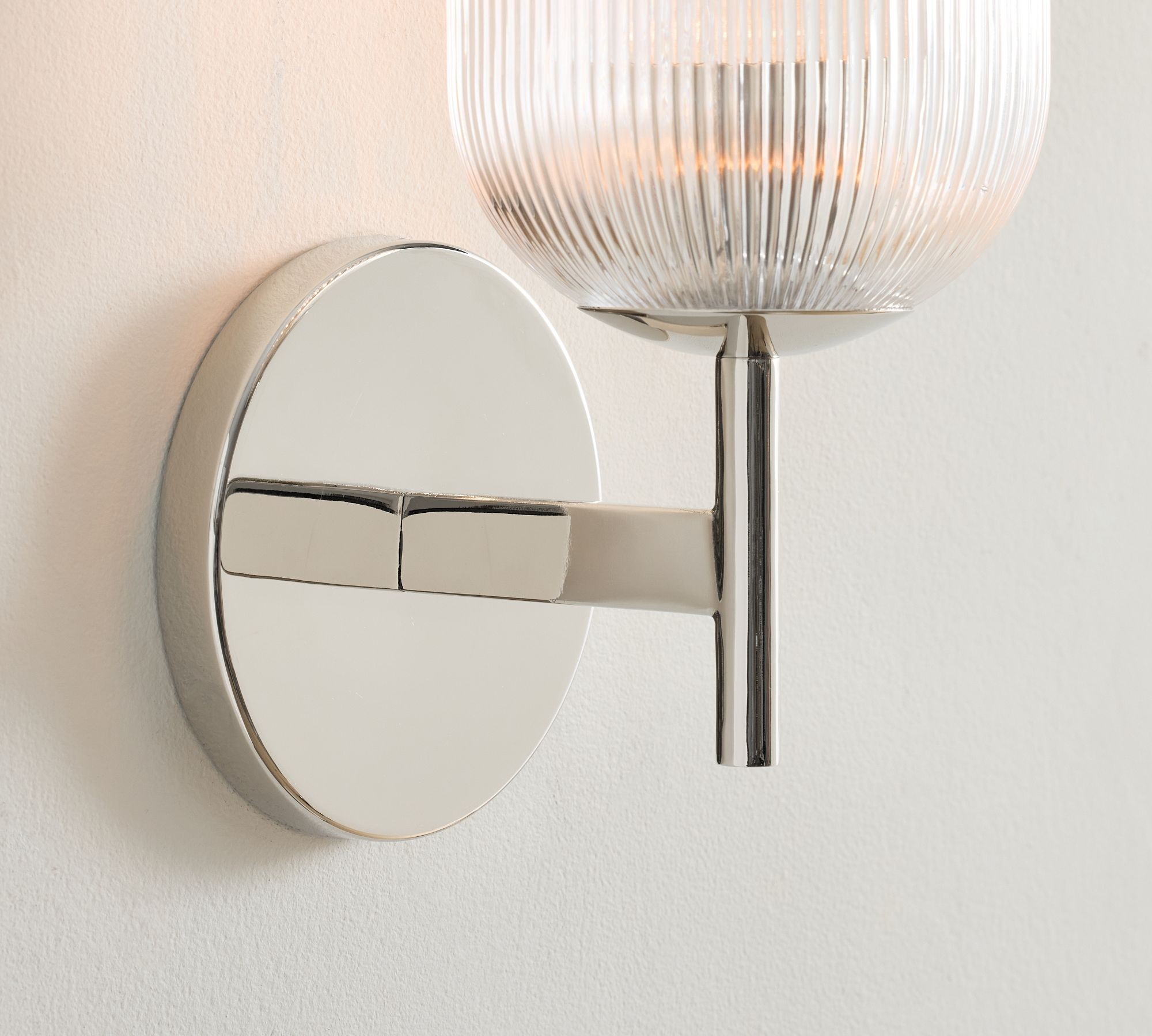 Bravira Ribbed Glass Sconce - Metal Wall Light with Clear Glass Shade T074
