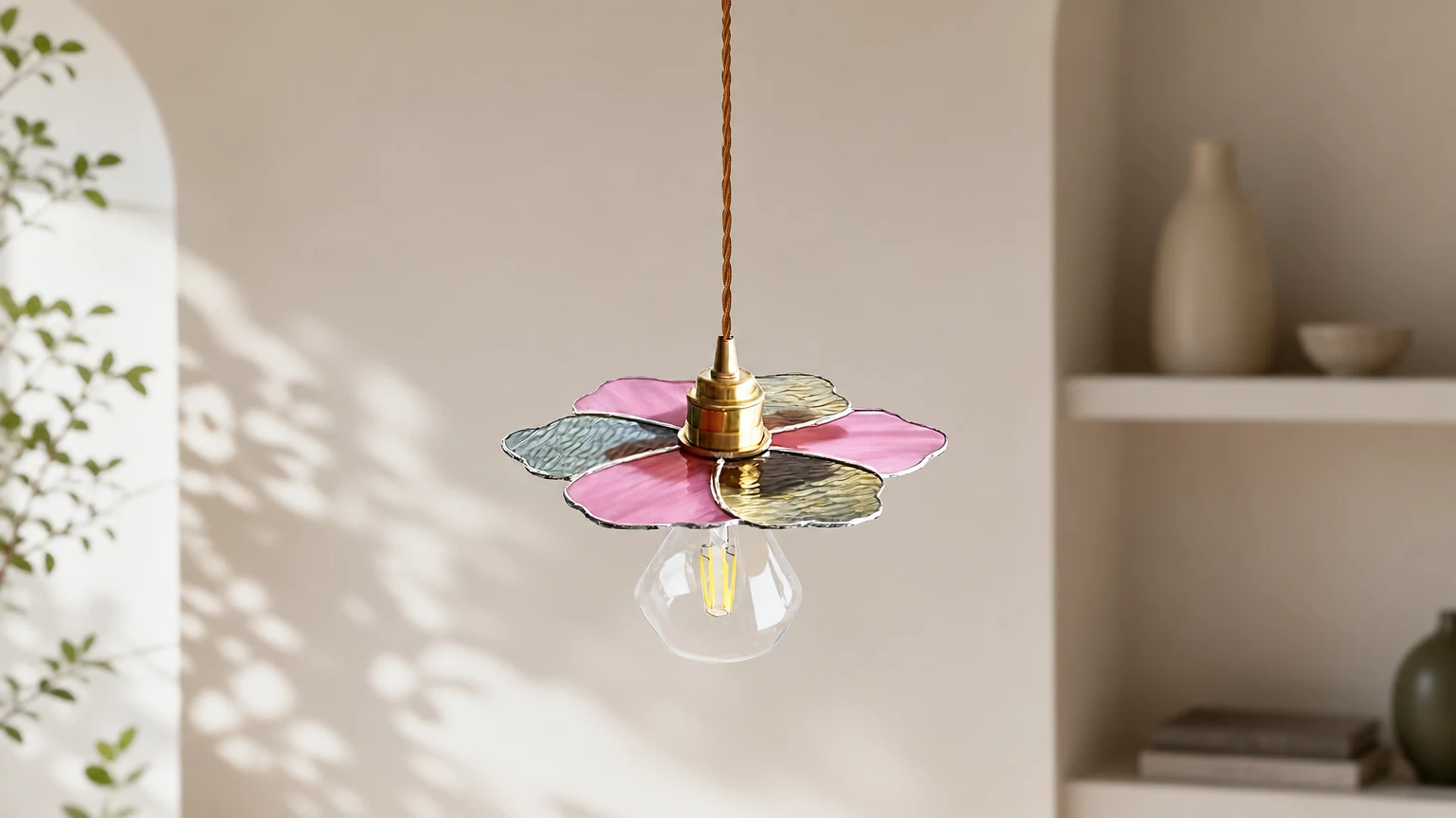 Lampa wisząca Fioria D116 witraż z kwiatowym motywem w pomieszczeniu