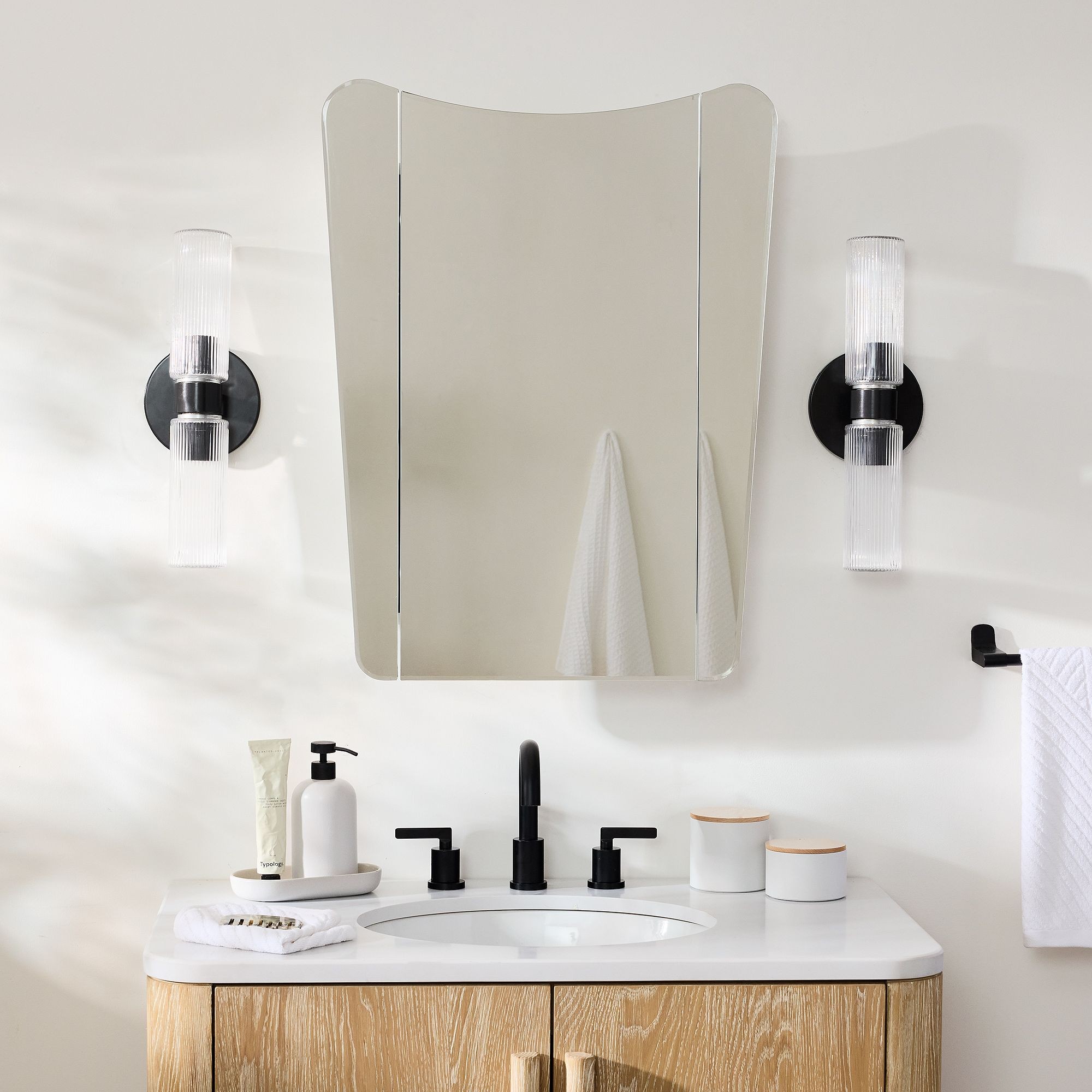 Rivora Fluted Glass Double Short Sconce - Indoor Outdoor Wall Light Elegance T095
