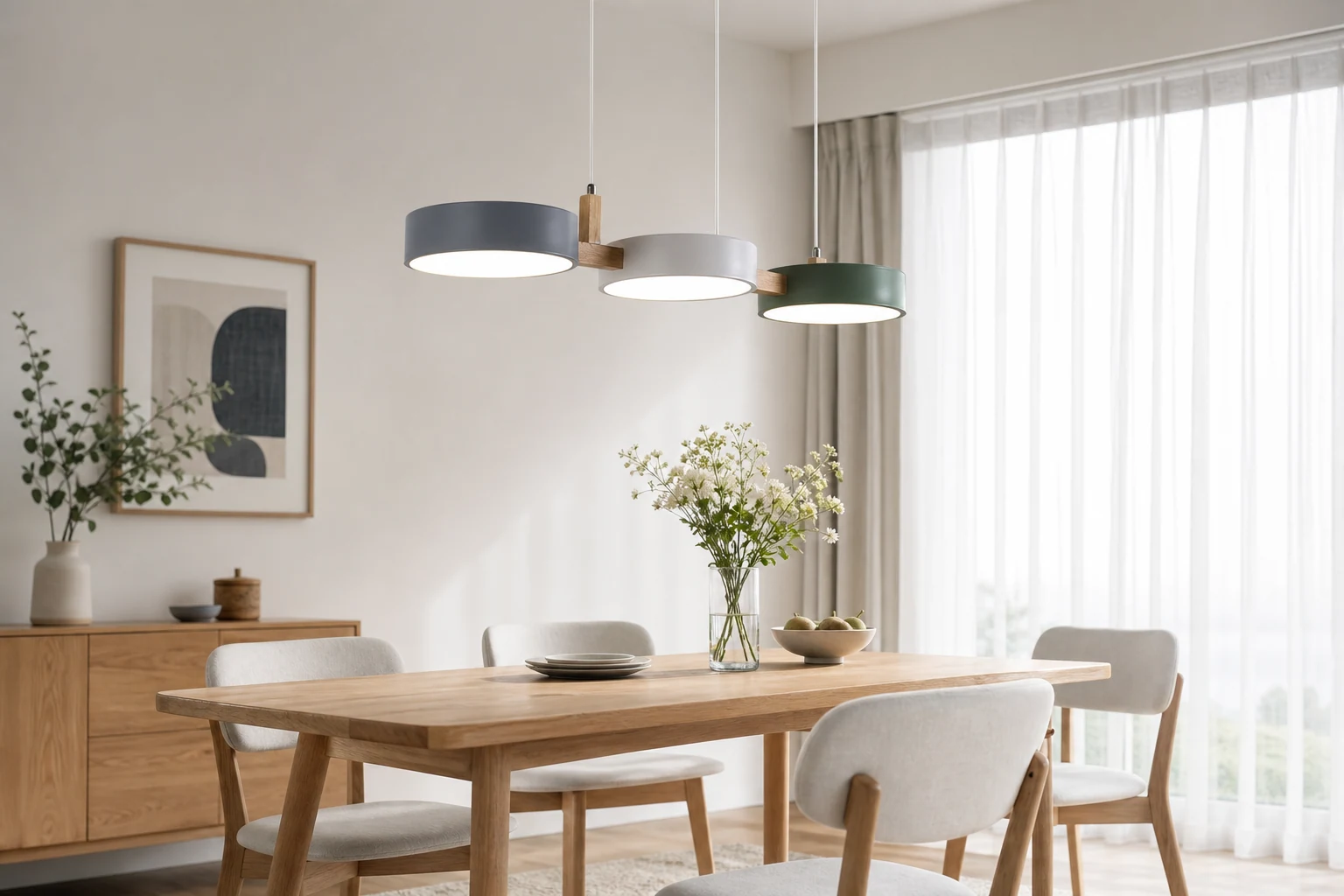 Scena lifestylowa z trójgłowicową lampą wiszącą w kontekście