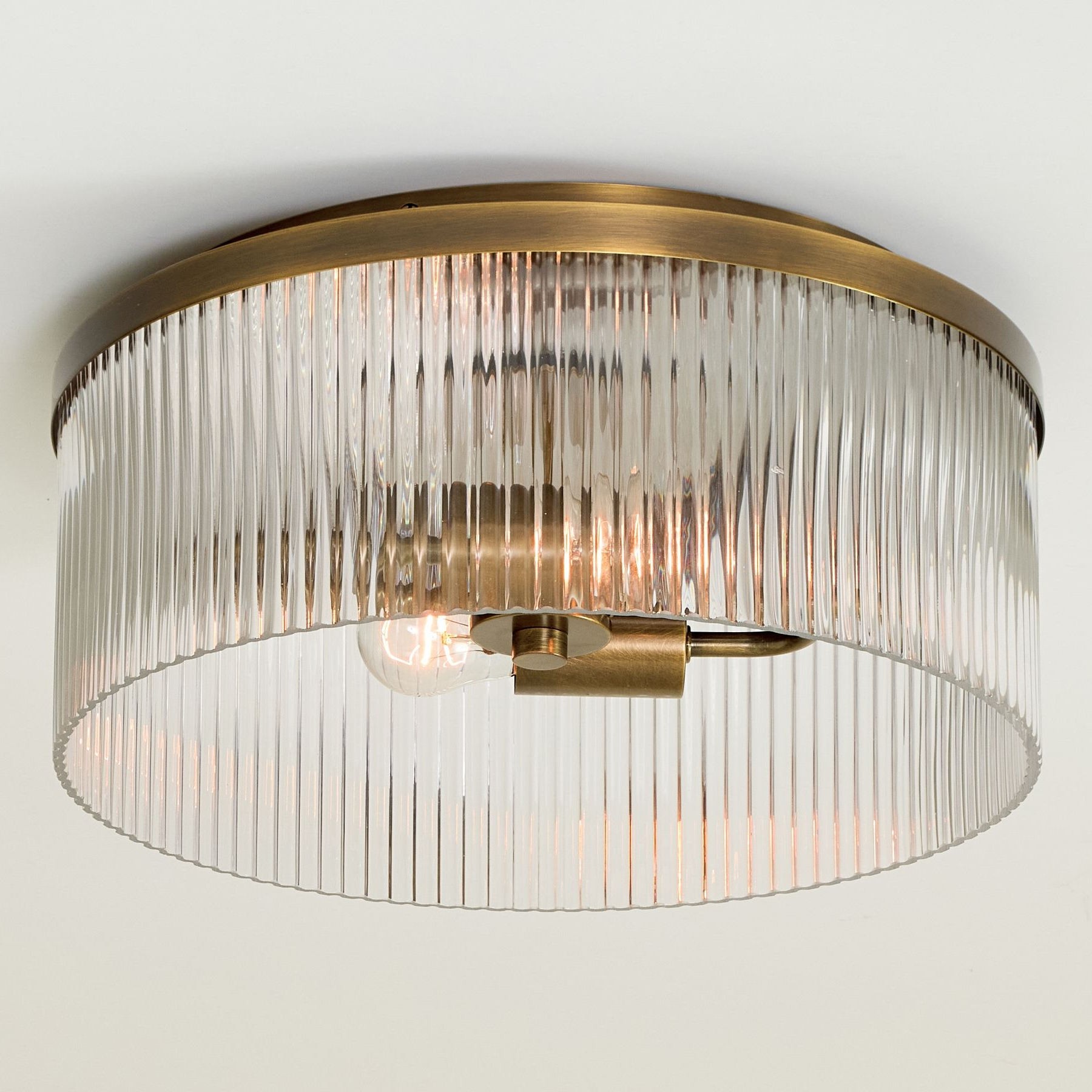 Bravira Flush Mount Ceiling Light - Ribbed & Bubbled Glass Metal Light T071